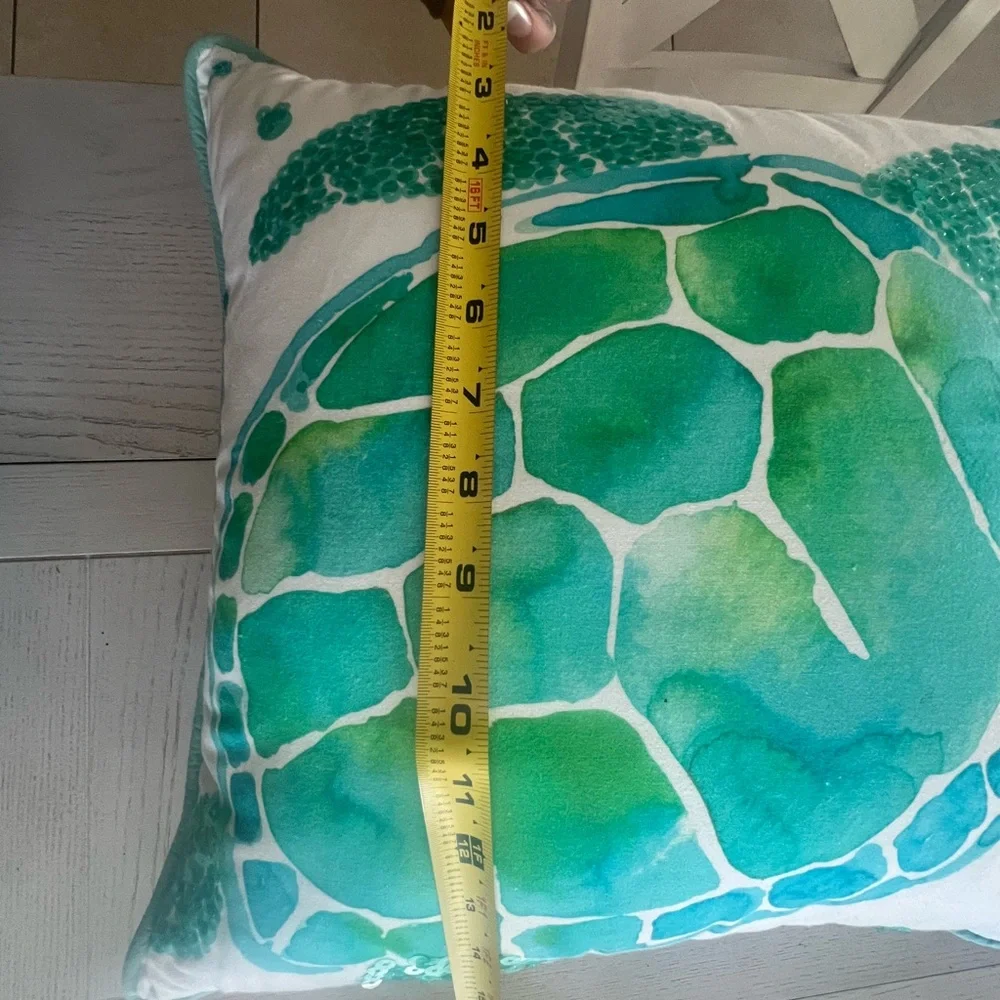 Pottery Barn Teal and Green Sea Turtle Print Pillow